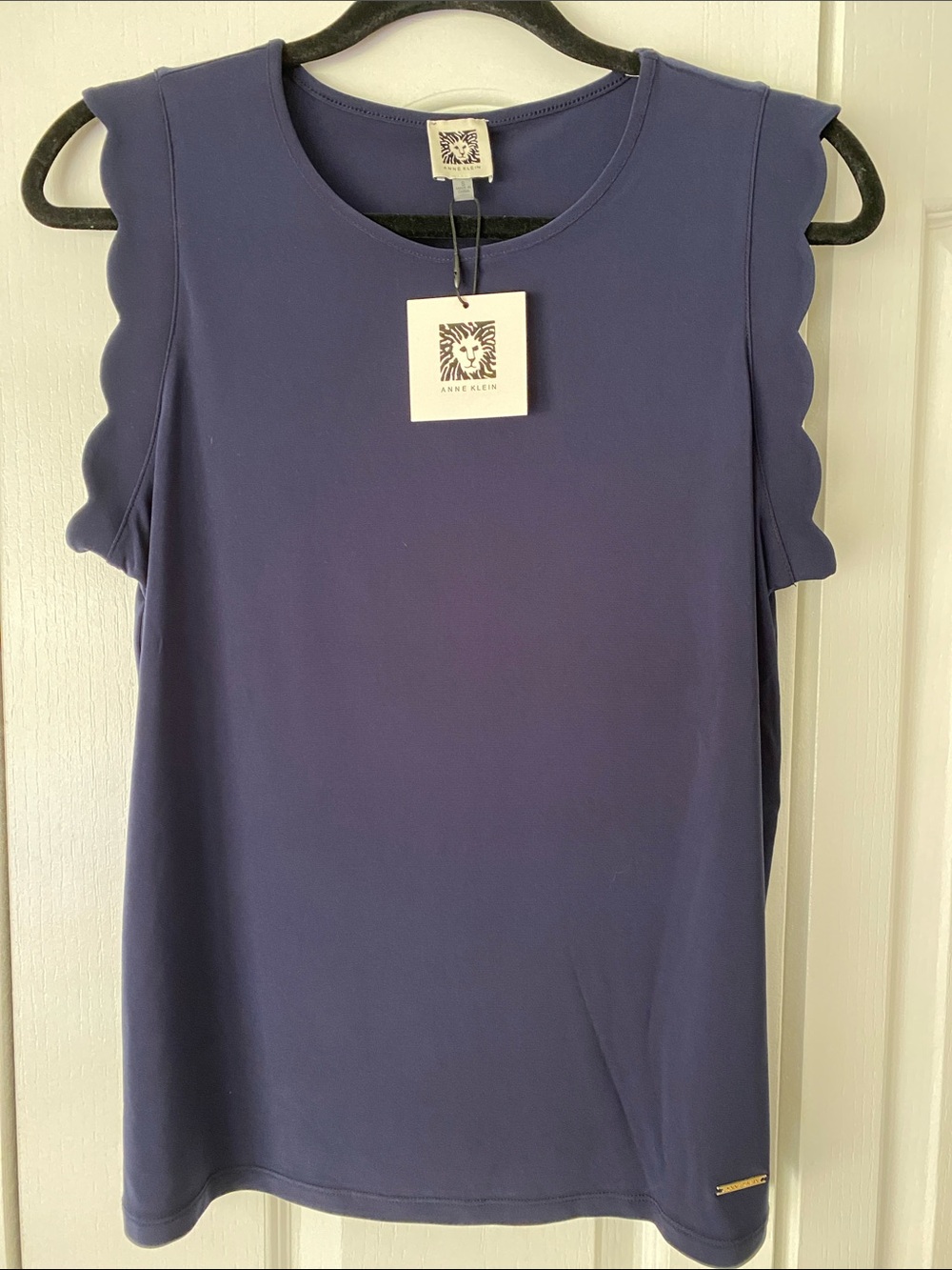 Anne Klein Navy Scalloped Sleeve Tank Top